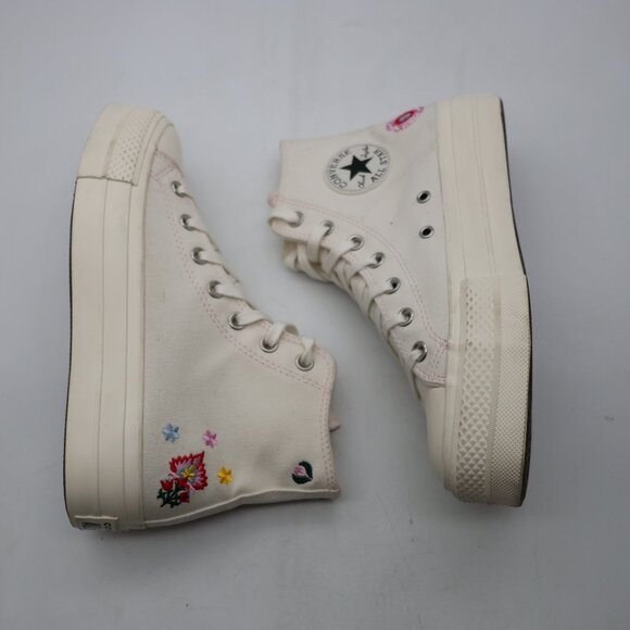 Converse All Star Hi Lift Women’s Size 8 Casual Shoe White Egret Pink Flower - Picture 9 of 11